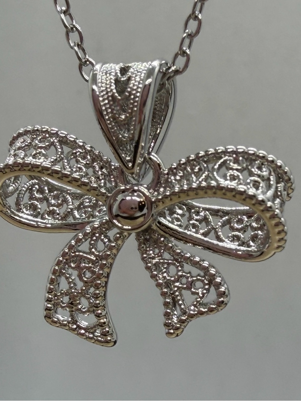 Silver Bow Filigree Pendant Necklace - Women Jewelry